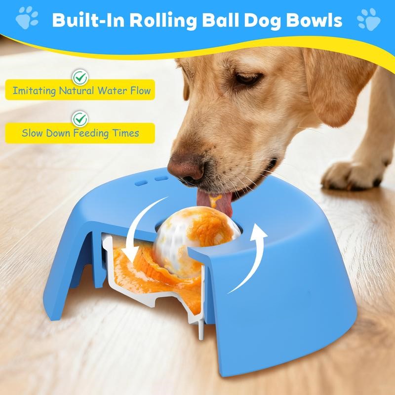 🧡Slow Feeder Dog Bowls for Liquid Treat, [Built-in Rolling Ball] No Spill Bone Broth Dog Licking Bowl, Multi-Purpose Puppy Yogurt Feeder Bowl for All Breeds Dietary Supplement/Post-op Nutrition Feeding-JKL