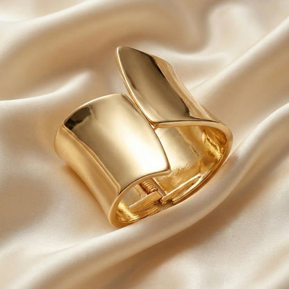 Gold Wave-Form Wide Cuff Bangle