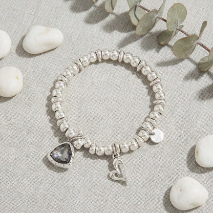 Silver Heart and Crystal Charm Bracelet